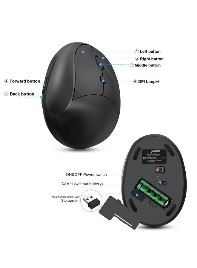 Captaintech 2.4G Wireless Vertical Mouse Ergonomic Mice 3-gear Adjustable DPI Compatible with PC HP Lenovo MacBook ASUS Dell - Image 4