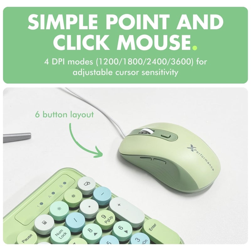 X9 Performance X9 Wired Keyboard and Mouse Combo with Backlight - Retro Typewriter Round Keycaps, Phone/Tablet Dock, 109 Fullsize Keys, Cute Colorful Green Keyboard, Pastel Keyboard for Laptop, PC and Chromebook - Image 4