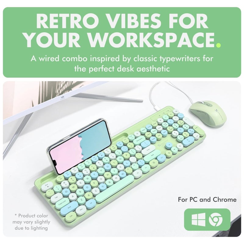 X9 Performance X9 Wired Keyboard and Mouse Combo with Backlight - Retro Typewriter Round Keycaps, Phone/Tablet Dock, 109 Fullsize Keys, Cute Colorful Green Keyboard, Pastel Keyboard for Laptop, PC and Chromebook - Image 5