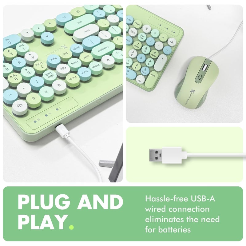 X9 Performance X9 Wired Keyboard and Mouse Combo with Backlight - Retro Typewriter Round Keycaps, Phone/Tablet Dock, 109 Fullsize Keys, Cute Colorful Green Keyboard, Pastel Keyboard for Laptop, PC and Chromebook - Image 3