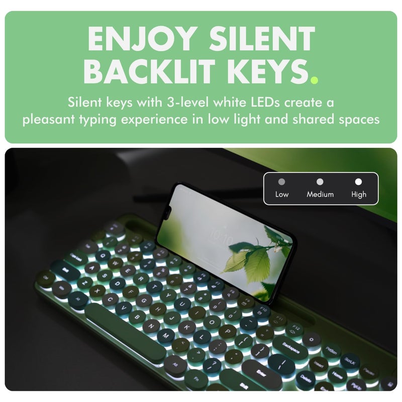 X9 Performance X9 Wired Keyboard and Mouse Combo with Backlight - Retro Typewriter Round Keycaps, Phone/Tablet Dock, 109 Fullsize Keys, Cute Colorful Green Keyboard, Pastel Keyboard for Laptop, PC and Chromebook - Image 2