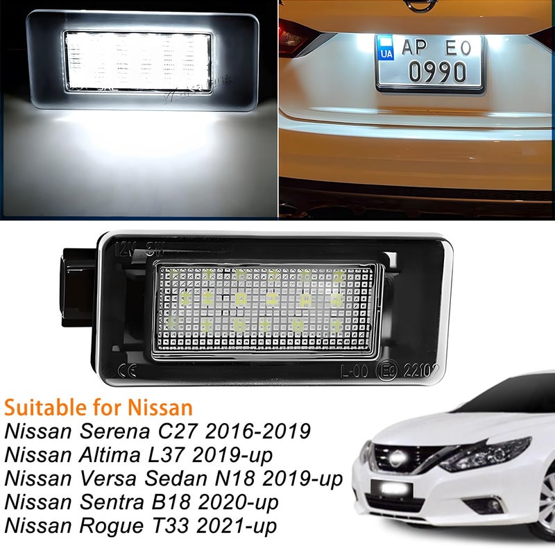 HZEL Car LED License Plate Light, 2PCS Vehicle Rear Tag Lamp Assembly, Automotive Tail Xenon Tag Lighting Kit Replacement Accessories Compatible with Altima Sentra Rogue Versa - Image 3