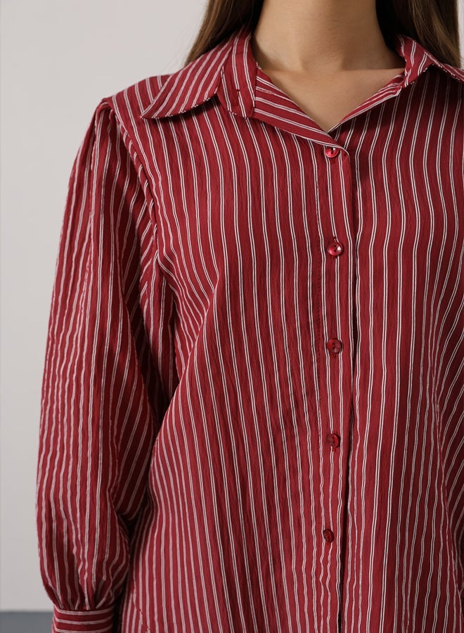 trendyol Burgundy Textured Striped Woven Pants - Image 3