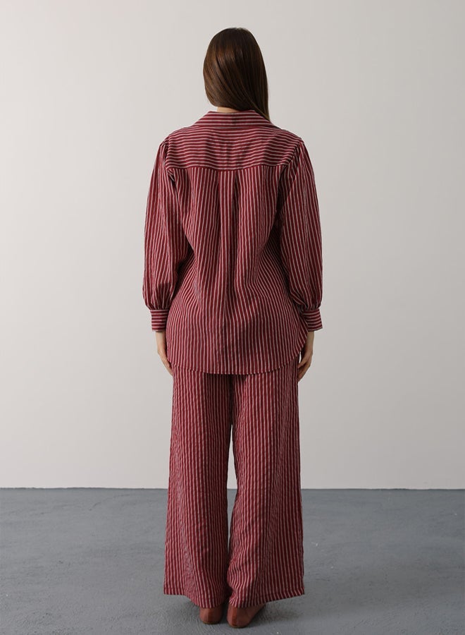 trendyol Burgundy Textured Striped Woven Pants - Image 2