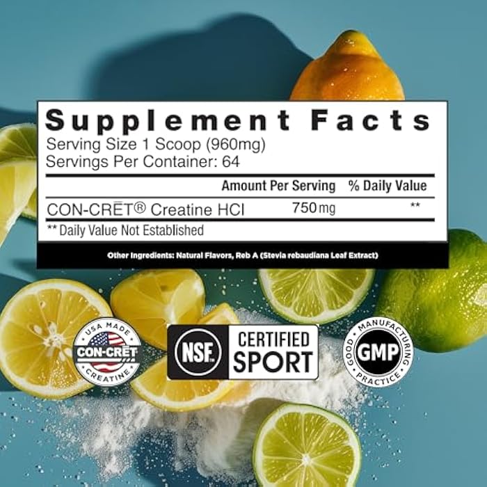 CON-CRET Creatine HCl Powder | Muscle, Cognitive, Cellular Energy Support | No Bloating or Cramps | USA Made & NSF Certified | Lemon Lime (64 Serving) - Image 3