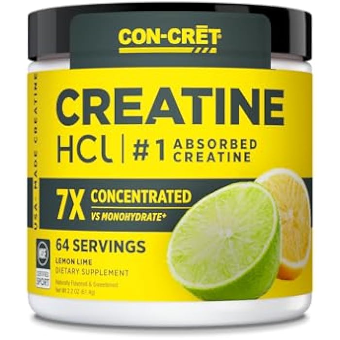 CON-CRET Creatine HCl Powder | Muscle, Cognitive, Cellular Energy Support | No Bloating or Cramps | USA Made & NSF Certified | Lemon Lime (64 Serving) - Image 1