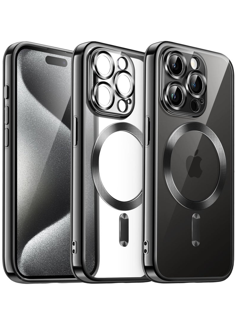 Generic - iPhone 16 Pro Clear Case with MagSafe Wireless Charging Compatible Back Cover with Electroplating Shockproof Frame-BLACK - Image 1