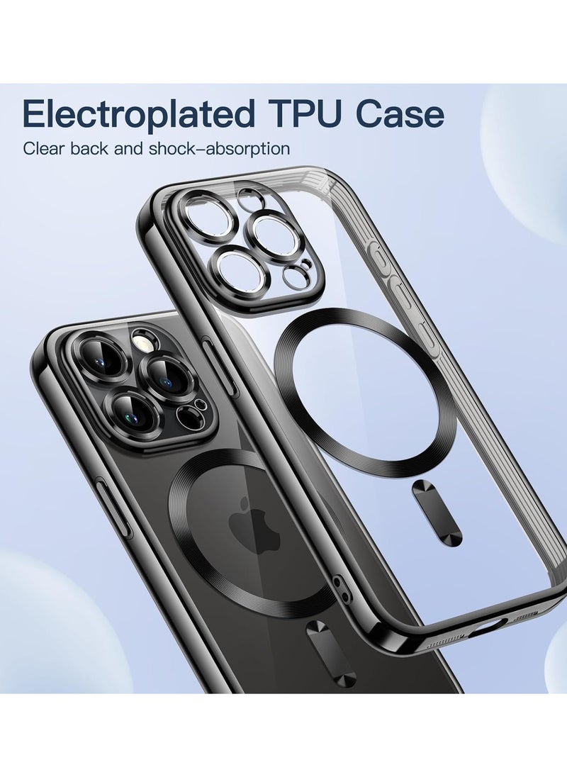 Generic - iPhone 16 Pro Clear Case with MagSafe Wireless Charging Compatible Back Cover with Electroplating Shockproof Frame-BLACK - Image 1