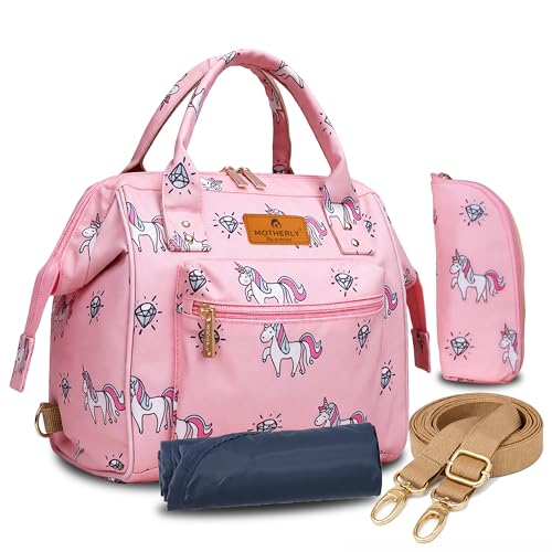 Motherly Nano Diaper Bag for Mothers for Travel– Combo Set with Accessories, Small Maternity Handbag for Newborn Baby,Multiple Pockets Water Resistant Baby Bag (Unicorn Diamond Pink) - Image 1