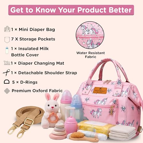 Motherly Nano Diaper Bag for Mothers for Travel– Combo Set with Accessories, Small Maternity Handbag for Newborn Baby,Multiple Pockets Water Resistant Baby Bag (Unicorn Diamond Pink) - Image 2