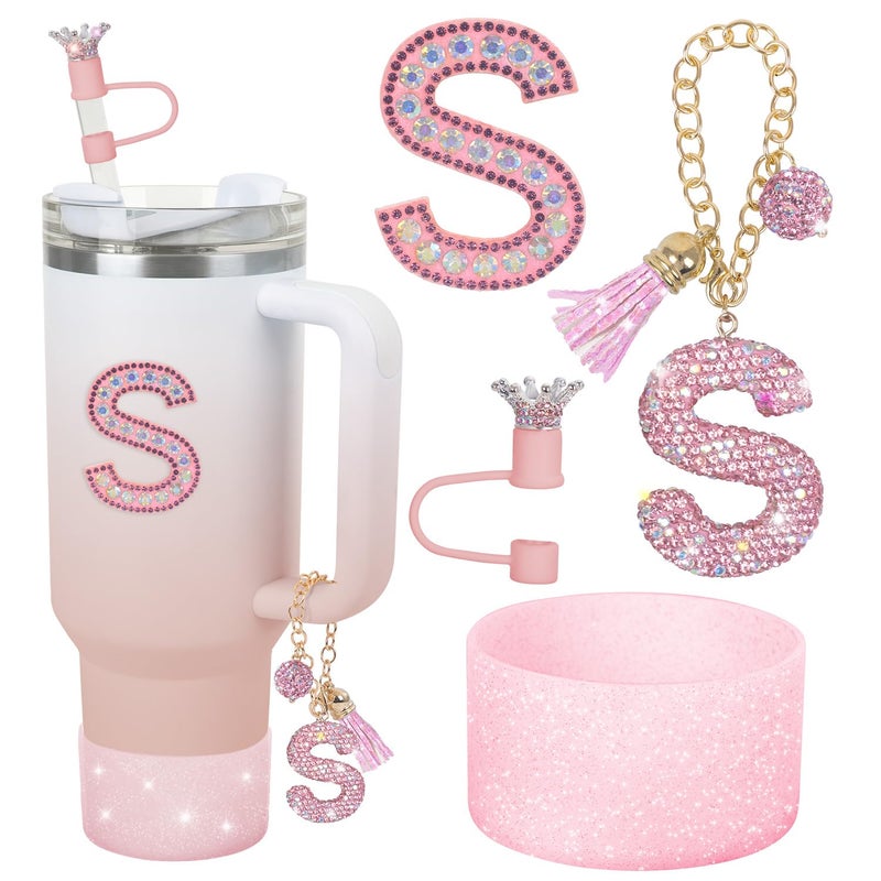 Pink Diamond Letter Charms Accessories for Stanley Cup  Handle Set Bottom Protector Crown Straw Cover  Sticker 40oz 30oz S