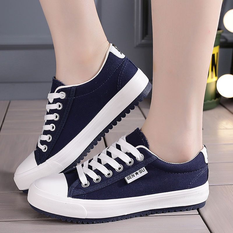 New Womens Canvas Shoes Breathable Fashion Sneakers dark blue (cloth surface) 