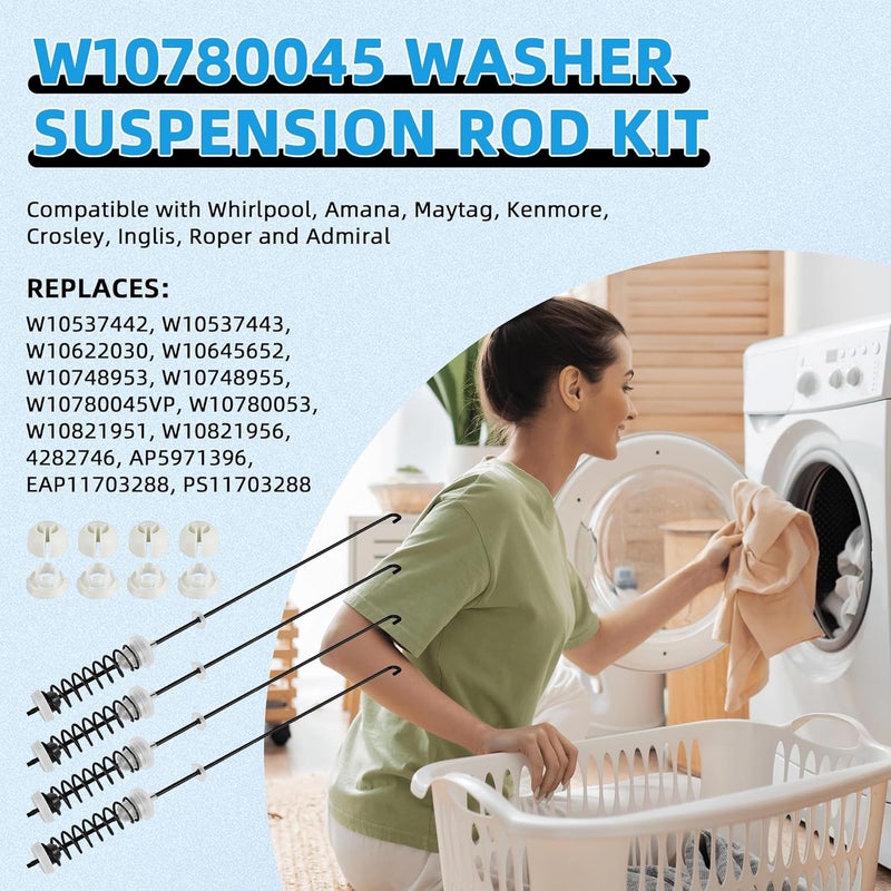 APPLIANCEMATES أعمدة تعليق الغسالة W10780045 ل Whirlpool و Amana و Kenmore - عبوة 4 - Image 3