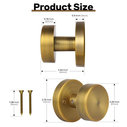 naubea 4 Pack Antique Brass Dummy Door Knobs Interior, Old Style Round Door Knob Antique Door Handle for Pantry Closet Bifold Door Knob - Image 5