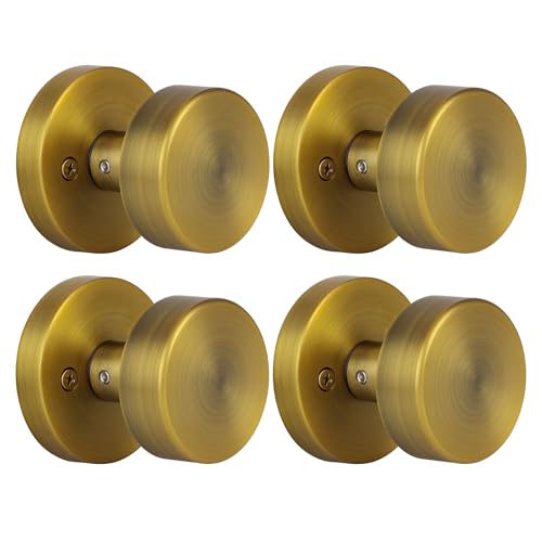 naubea 4 Pack Antique Brass Dummy Door Knobs Interior, Old Style Round Door Knob Antique Door Handle for Pantry Closet Bifold Door Knob - Image 1