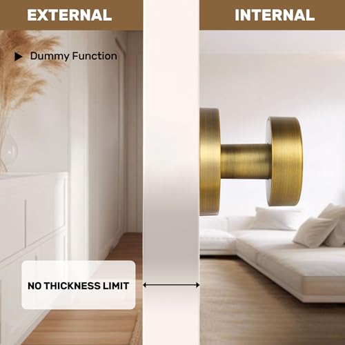 naubea 4 Pack Antique Brass Dummy Door Knobs Interior, Old Style Round Door Knob Antique Door Handle for Pantry Closet Bifold Door Knob - Image 3