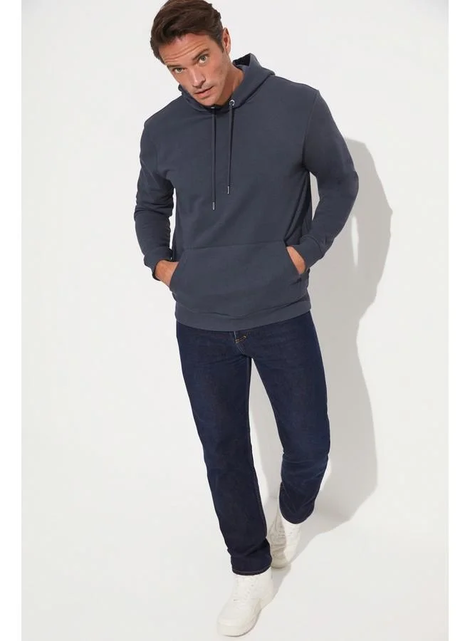 جون June Men Regular Fit Kangaroo Pocket Hooded Sweatshirt Anthracite