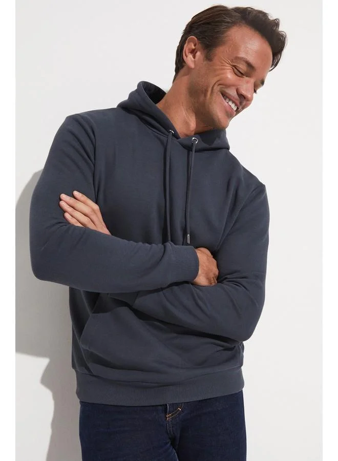 جون June Men Regular Fit Kangaroo Pocket Hooded Sweatshirt Anthracite