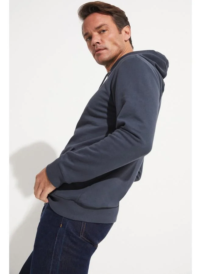 جون June Men Regular Fit Kangaroo Pocket Hooded Sweatshirt Anthracite