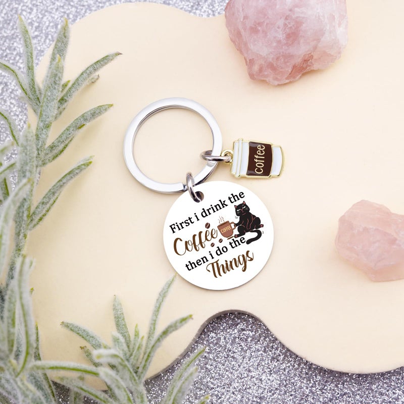 Uerifr Coffee Lover Gifts for Women Cute Coffee Keychain Decor Gift Basket Ideas Barista Gifts for Men Funny Coworker Gift for Friends Coffees Themed Accessories Stuff for Cofee Lovers - Image 4