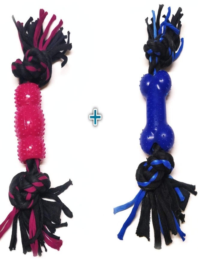 PETLICIOUS & MORE لعبة حبل للجراء من بيتليشوس آند مور، لعبة حبل للكلاب الصغيرة، لعبة حبل تفاعلية، لعبة حبل على شكل عظمة، لعبة حبل على شكل طبلة (قد يختلف اللون) - عبوة من قطعتين - Image 1