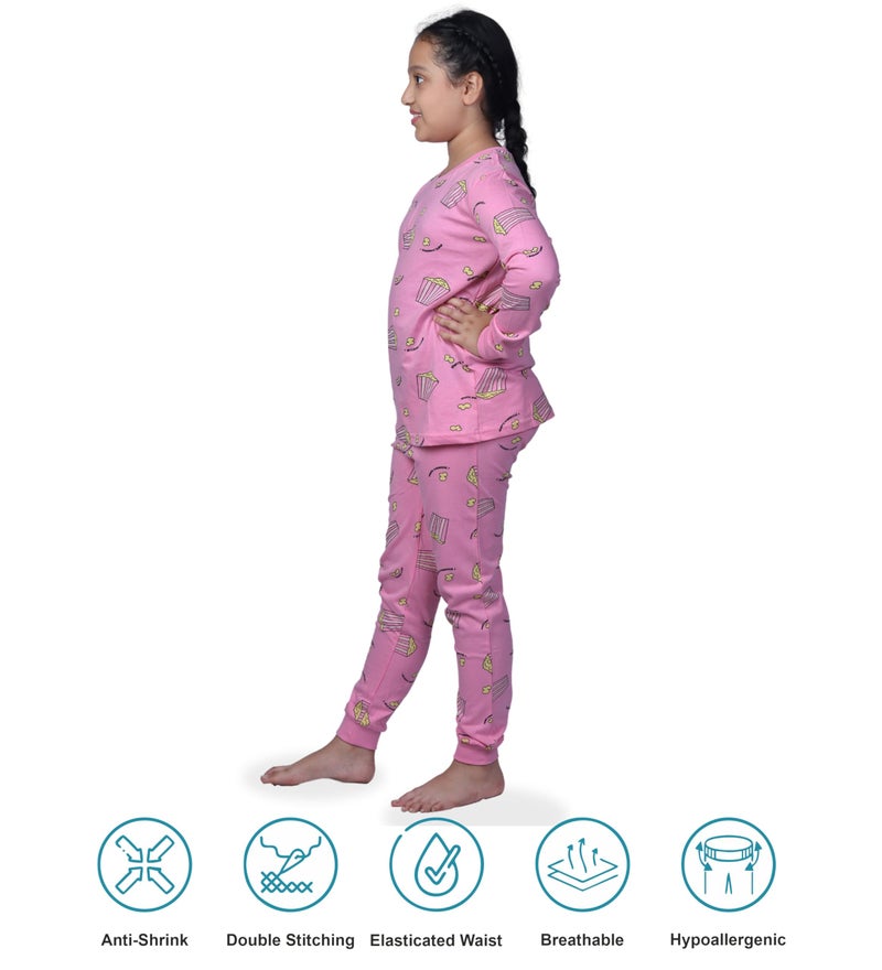 Hestia|H.Nsg.N.1|Girls Bottom Pyjama Pajama Set Tshirts|Sleepwear|Cotton Night Dress|Trouser Full Sleeves Tshirt|Antirash Fabric|Nightwear For Kids|All Over Popcorn Print|Pink|2-4Yrs|Set 1,2 -4 Years - Image 3