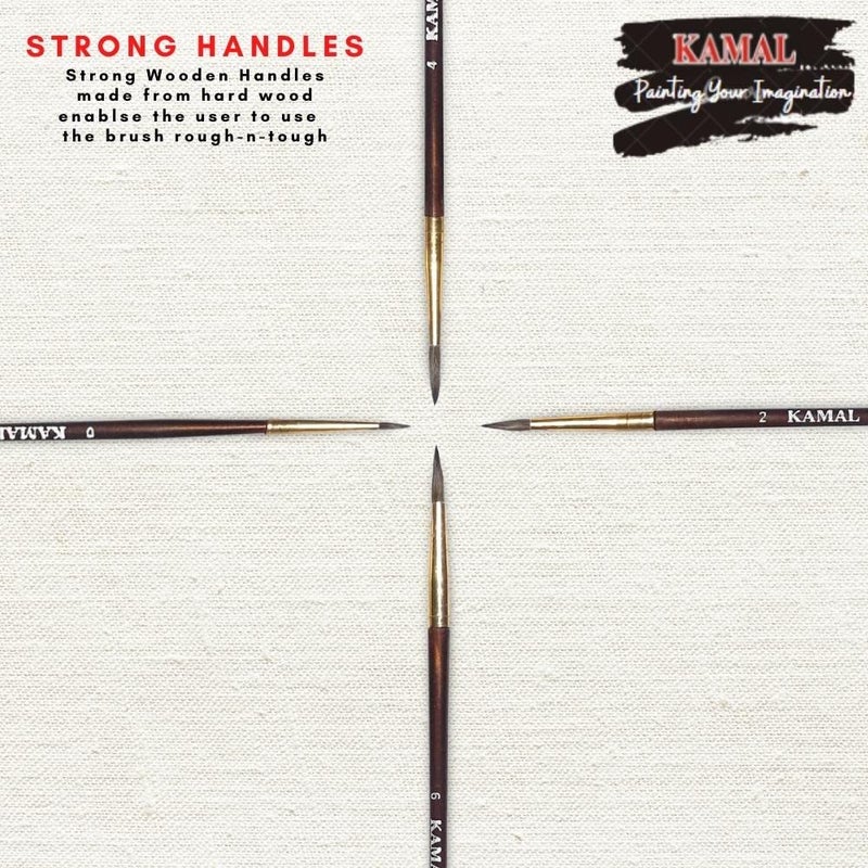 Kamal فرشاة كمال® دائرية من شعر البوني الطبيعي غير الاصطناعي مجموعة من 4 فرش للرسم للفنانين أو الطلاب مناسبة للرسم بالزيت، الأظافر، الأكريليك - مقبض بلون بني - Image 4