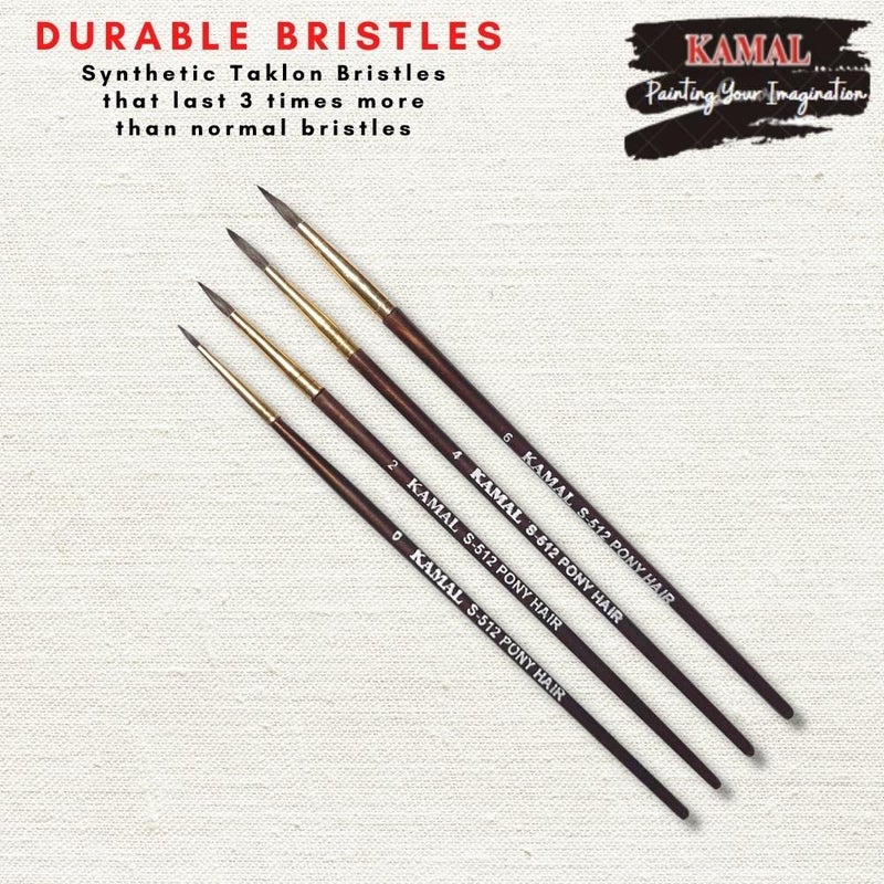 Kamal فرشاة كمال® دائرية من شعر البوني الطبيعي غير الاصطناعي مجموعة من 4 فرش للرسم للفنانين أو الطلاب مناسبة للرسم بالزيت، الأظافر، الأكريليك - مقبض بلون بني - Image 2