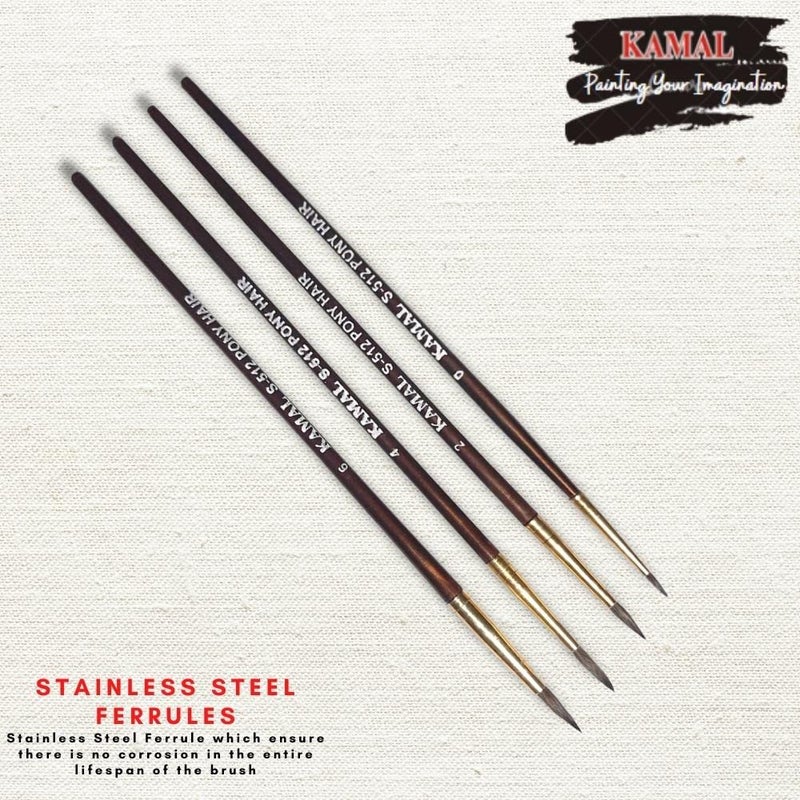 Kamal فرشاة كمال® دائرية من شعر البوني الطبيعي غير الاصطناعي مجموعة من 4 فرش للرسم للفنانين أو الطلاب مناسبة للرسم بالزيت، الأظافر، الأكريليك - مقبض بلون بني - Image 3
