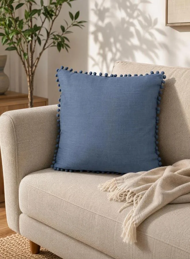 Styli 1-Piece Cotton Cushion Cover With Pom-Pom Trim 45X45Cm
