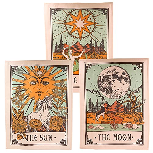 Accnicc 3 Pack Tarot Sun Moon and Star Tarot Card Tapestry, Brown and Beige Tapestries Wall Hanging, Vertical Vintage Aesthetic Wall Tapestry for Room with Steel Grommets (Brown, 20'' × 27'') - Image 1