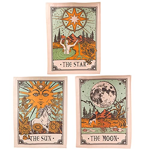 Accnicc 3 Pack Tarot Sun Moon and Star Tarot Card Tapestry, Brown and Beige Tapestries Wall Hanging, Vertical Vintage Aesthetic Wall Tapestry for Room with Steel Grommets (Brown, 20'' × 27'') - Image 3