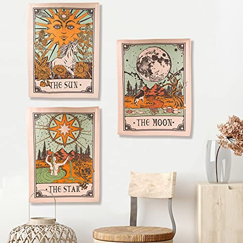 Accnicc 3 Pack Tarot Sun Moon and Star Tarot Card Tapestry, Brown and Beige Tapestries Wall Hanging, Vertical Vintage Aesthetic Wall Tapestry for Room with Steel Grommets (Brown, 20'' × 27'') - Image 5