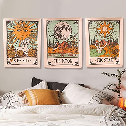 Accnicc 3 Pack Tarot Sun Moon and Star Tarot Card Tapestry, Brown and Beige Tapestries Wall Hanging, Vertical Vintage Aesthetic Wall Tapestry for Room with Steel Grommets (Brown, 20'' × 27'') - Image 4