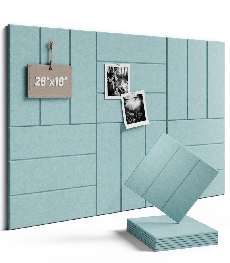 Fluxynara Felt Bulletin Board Tiles -28"x18" with 40 Adhesive Tabs, Cork Board Alternative for Office Decor, Push Pin Board Wall Organizer 6-Pack (Teal Blue) - Image 1