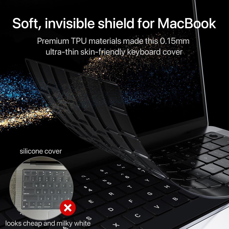 soonjet Premium Ultra Thin Keyboard Cover Protector, Compatible with 2025-2021 M5/M4/M3/M2/M1 Pro/Max MacBook Pro 14/16, M4/M3/M2 MacBook Air 13/15, US Layout, Surround Touch ID - Image 3