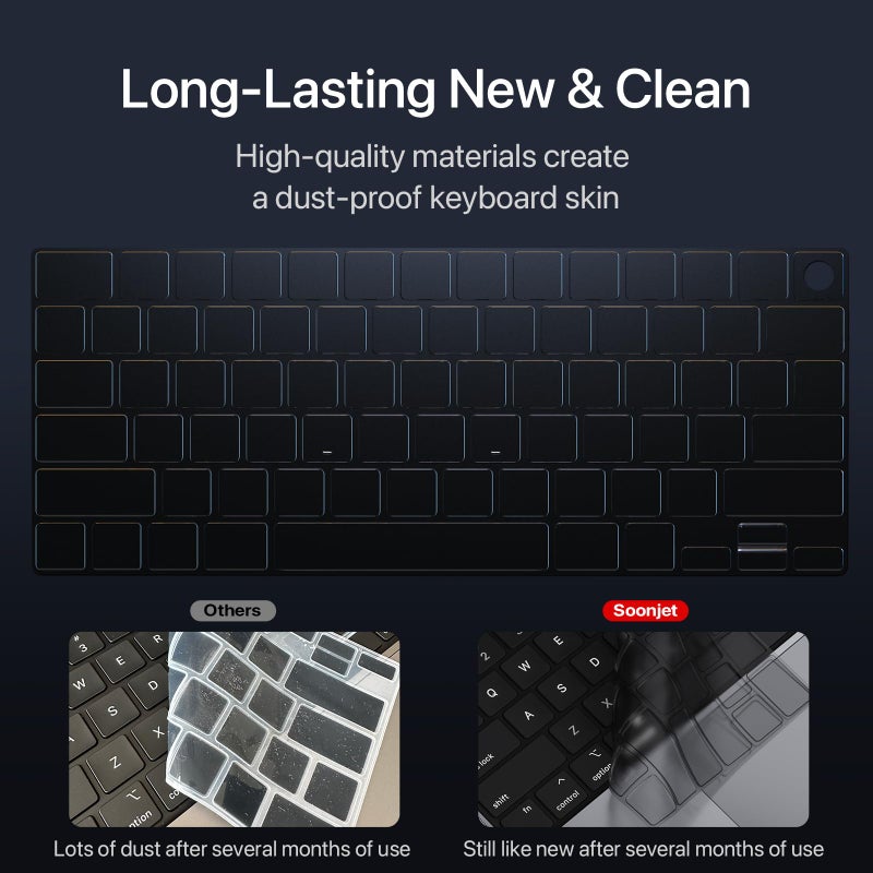 soonjet Premium Ultra Thin Keyboard Cover Protector, Compatible with 2025-2021 M5/M4/M3/M2/M1 Pro/Max MacBook Pro 14/16, M4/M3/M2 MacBook Air 13/15, US Layout, Surround Touch ID - Image 2