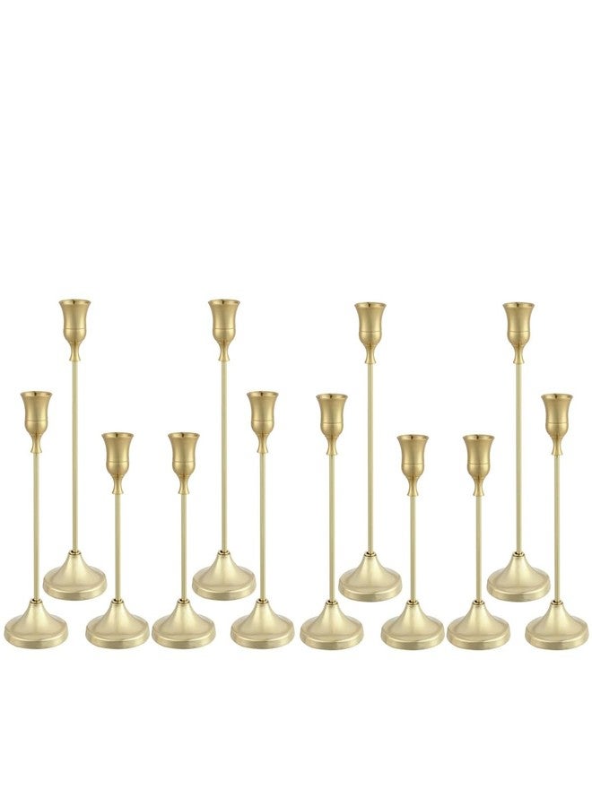 Tunyet Candlestick Holders 4 Sets(12 Pcs), Gold Candle Holders with Anti-Slip Pad, Metal Taper Candle Holder, Candle Holder for Wedding Fireplace Mantel Housewarming Gift - Image 1