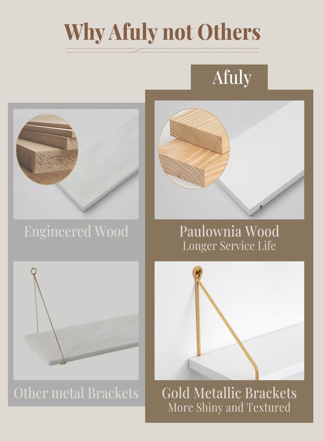 Afuly Floating Shelves for Wall, Metallic Gold White Wall Mounted Shelves, Shelves for Bathroom Kitchen Bedroom Solid Wood Metal Chic Bookshelf, Set of 2 - Image 4