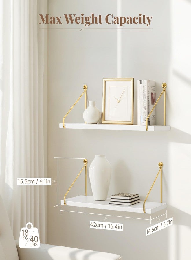 Afuly Floating Shelves for Wall, Metallic Gold White Wall Mounted Shelves, Shelves for Bathroom Kitchen Bedroom Solid Wood Metal Chic Bookshelf, Set of 2 - Image 2