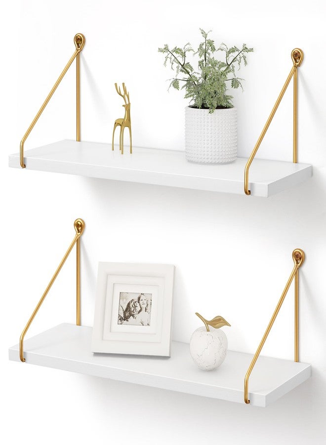 Afuly Floating Shelves for Wall, Metallic Gold White Wall Mounted Shelves, Shelves for Bathroom Kitchen Bedroom Solid Wood Metal Chic Bookshelf, Set of 2 - Image 1