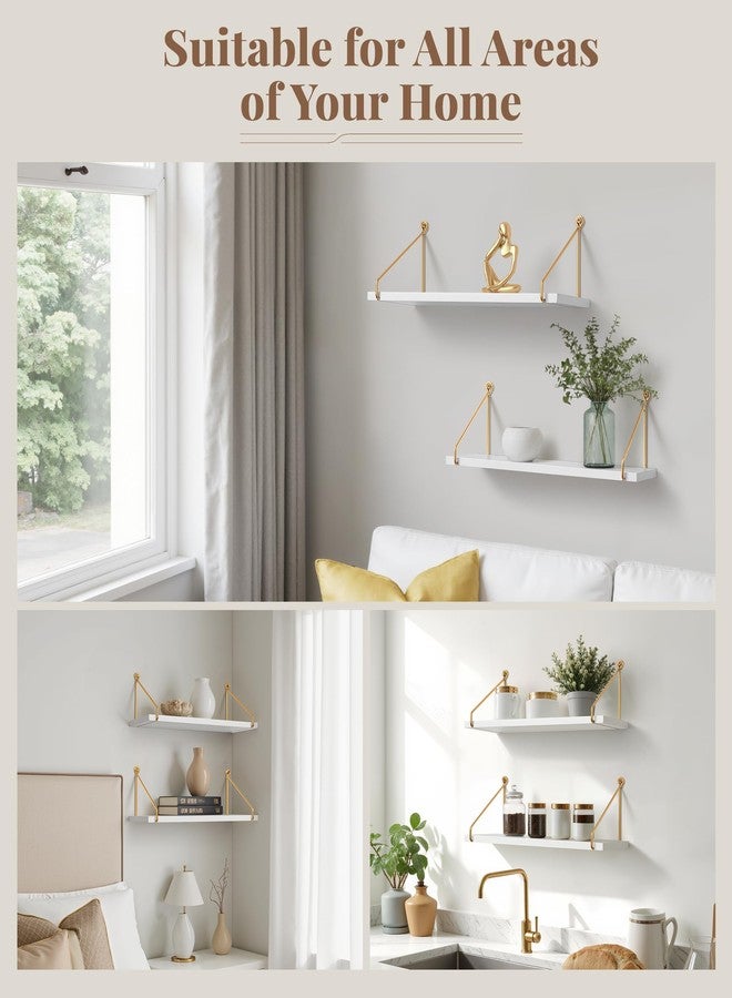Afuly Floating Shelves for Wall, Metallic Gold White Wall Mounted Shelves, Shelves for Bathroom Kitchen Bedroom Solid Wood Metal Chic Bookshelf, Set of 2 - Image 5