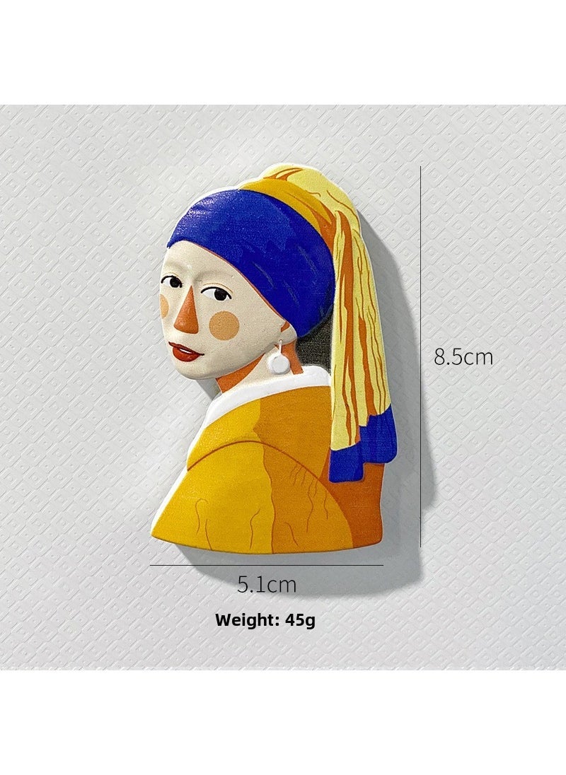 Arabest 3D Classic Art Fridge Magnets Resin Retro Girl with Pearl Earrings 
