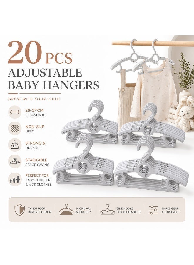 San Yi 20 Pcs Adjustable Baby Hangers Kids Plastic Clothes Hangers Non Slip Grey - Image 1