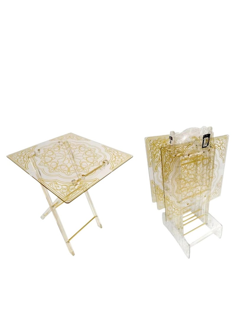 AL KHALDIYA 4-piece clear acrylic folding side tables for a stylish and perfect home, suitable for serving