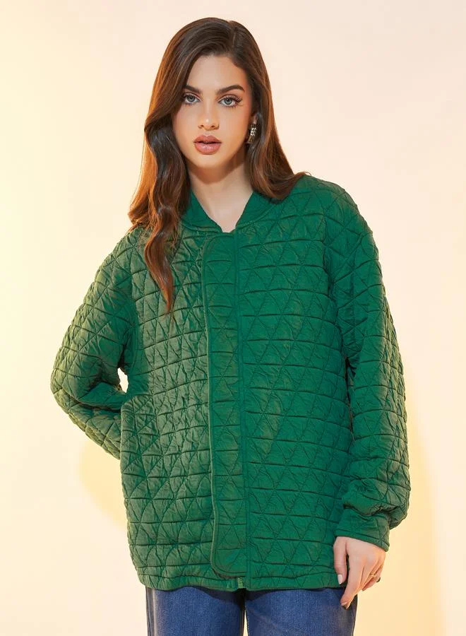 Take Two Textured Oversized Geo Pattern Zipper Up Coat