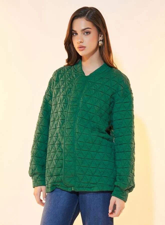 Take Two Textured Oversized Geo Pattern Zipper Up Coat