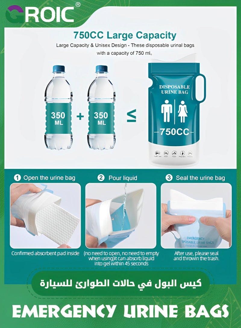 GROIC 10PCS Disposable Urinal Bag, Portable Urine Bag, Portable toilet for adults, Unisex Urinal Bag for Men Women Children, Emergency pee/wee bags,vomit bags for Car, Camping, Travel - Image 2