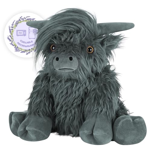 SuzziPals Heatable Coolable Highland Cow Stuffed Animal Microwavable Heating Pad for Soothing Relaxation Black Cattle Plushies for Stress Relief Lavender Scented Stuffed Cow Gifts - Image 1