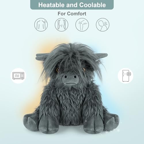 SuzziPals Heatable Coolable Highland Cow Stuffed Animal Microwavable Heating Pad for Soothing Relaxation Black Cattle Plushies for Stress Relief Lavender Scented Stuffed Cow Gifts - Image 5